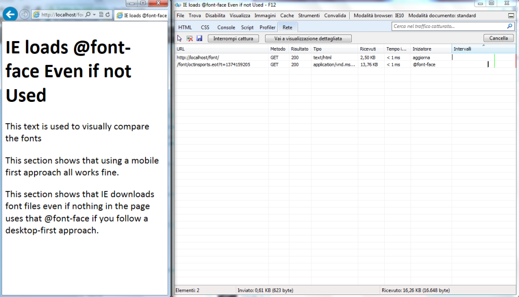 IE loads font for mobile